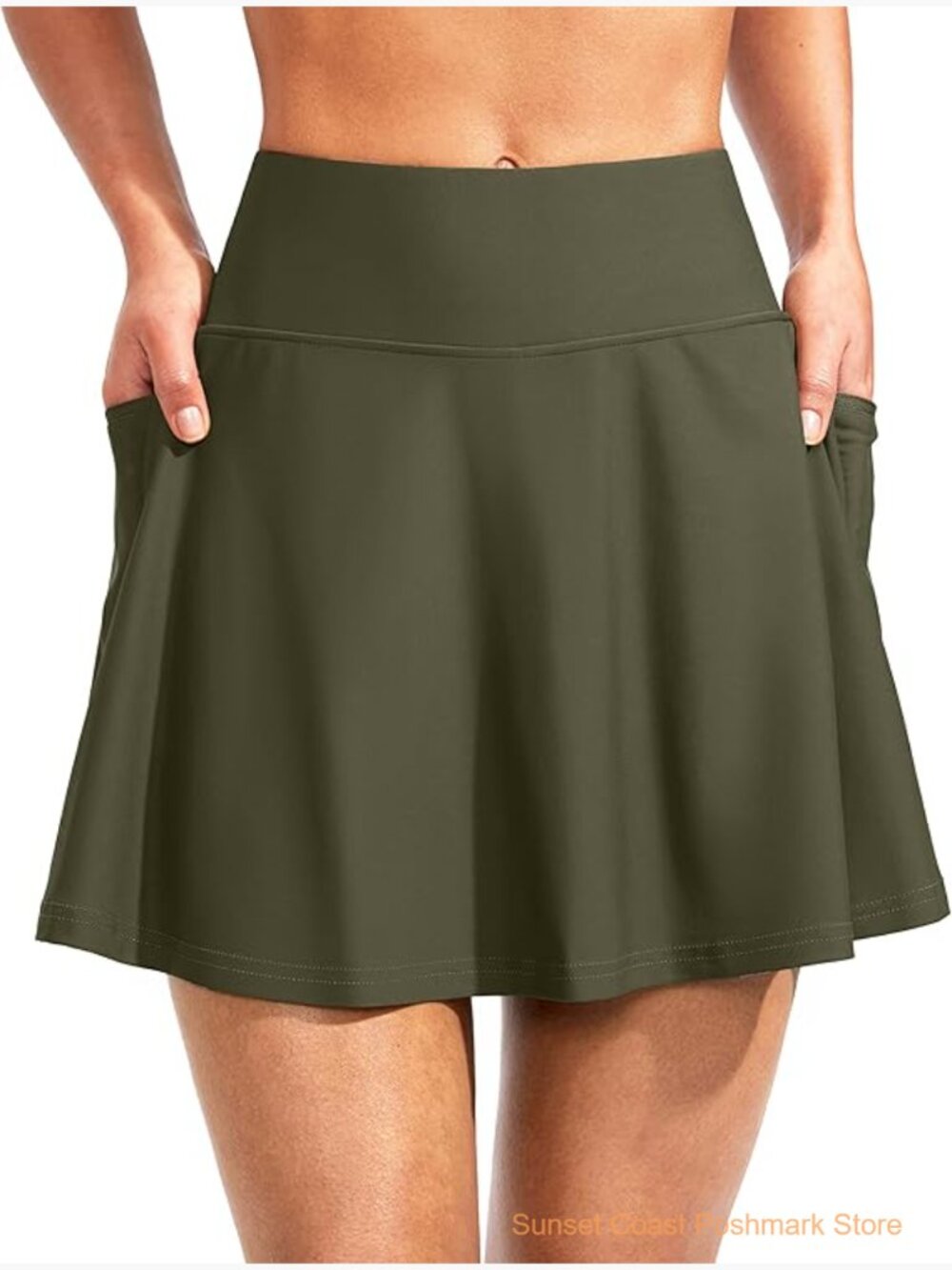 High Waisted Swim Skirt with Zipper Pockets Tummy Control